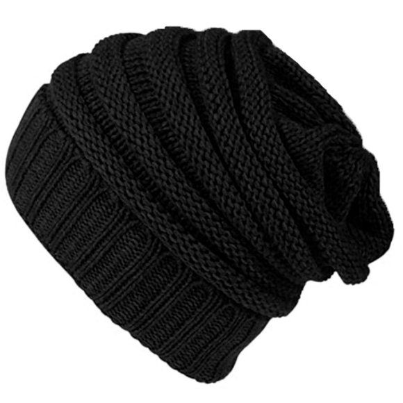 Accessories - Warm Chunky Knit Slouchy Beanie Hat in Black for Men & Women
